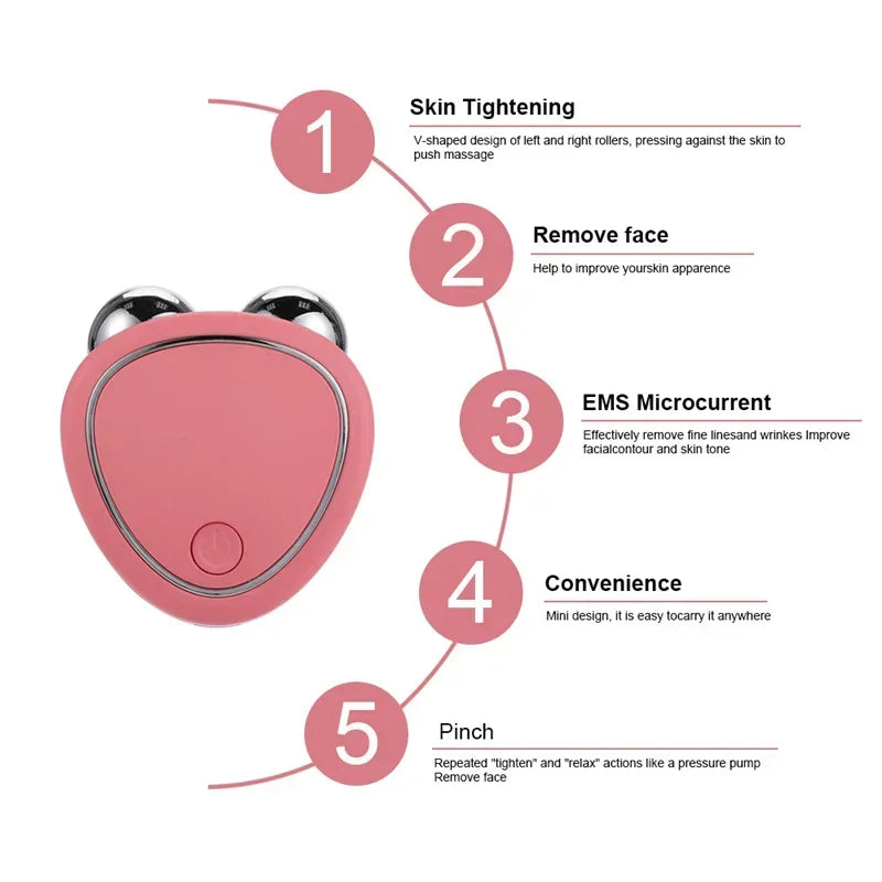 Electric Face Lift Roller Microcurrent Massager: Sonic Vibration Skin Tightening Anti-Wrinkle Beauty Tool for Facial Lifting