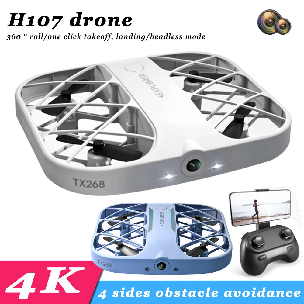 Drone H107 8K Professional HD ( 4 side protected ) 4K Drone Camera Wifi FPV Remote Control Quadcopter with Camera Pocket Ideal Gift for Boys