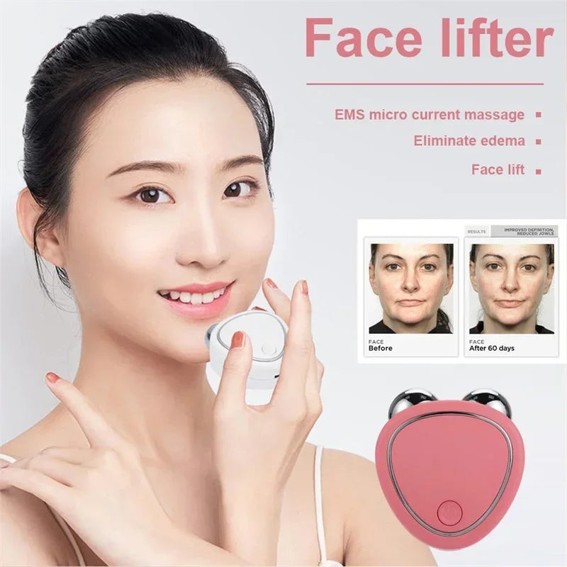 Electric Face Lift Roller Microcurrent Massager: Sonic Vibration Skin Tightening Anti-Wrinkle Beauty Tool for Facial Lifting